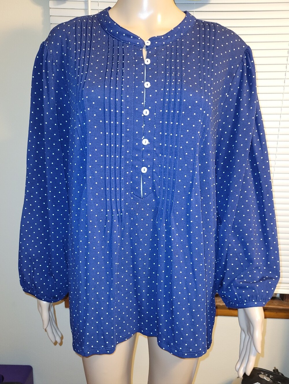 Lands' End Navy Blue Polka Dot Pintuck Tunic. Size 3X